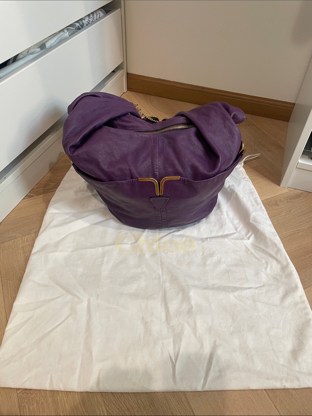 Chloe Purple Leather Shoulder Hobo Bag with Gold Hardware